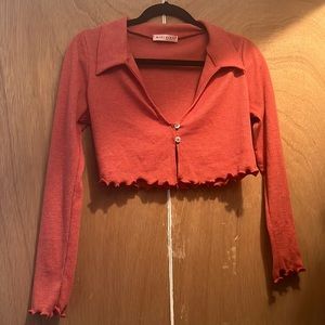 Blue Blush Button Up Thermal Crop Top